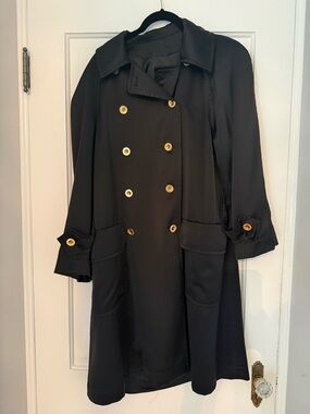 Chanel Gold Buttons On Black Double-Breasted Woman's Trench Coat